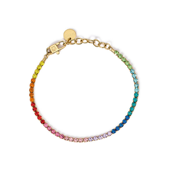 Bracciale tennis Kidult Style in acciaio oro e cristalli colorati Regolabile 15,5-18 cm