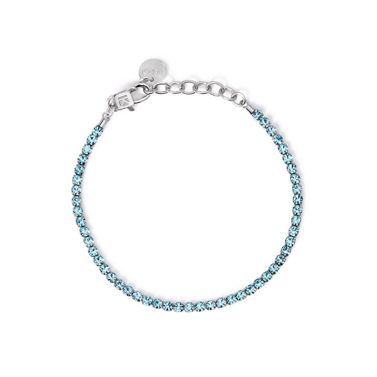 Bracciale tennis Kidult Style in acciaio con cristalli azzurri Regolabile 15,5-18 cm