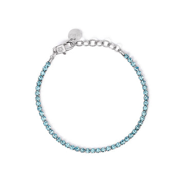 Bracciale tennis Kidult Style in acciaio con cristalli azzurri Regolabile 15,5-18 cm