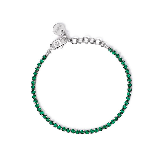 Bracciale tennis Kidult Style in acciaio con cristalli verdi Regolabile 15,5-18 cm