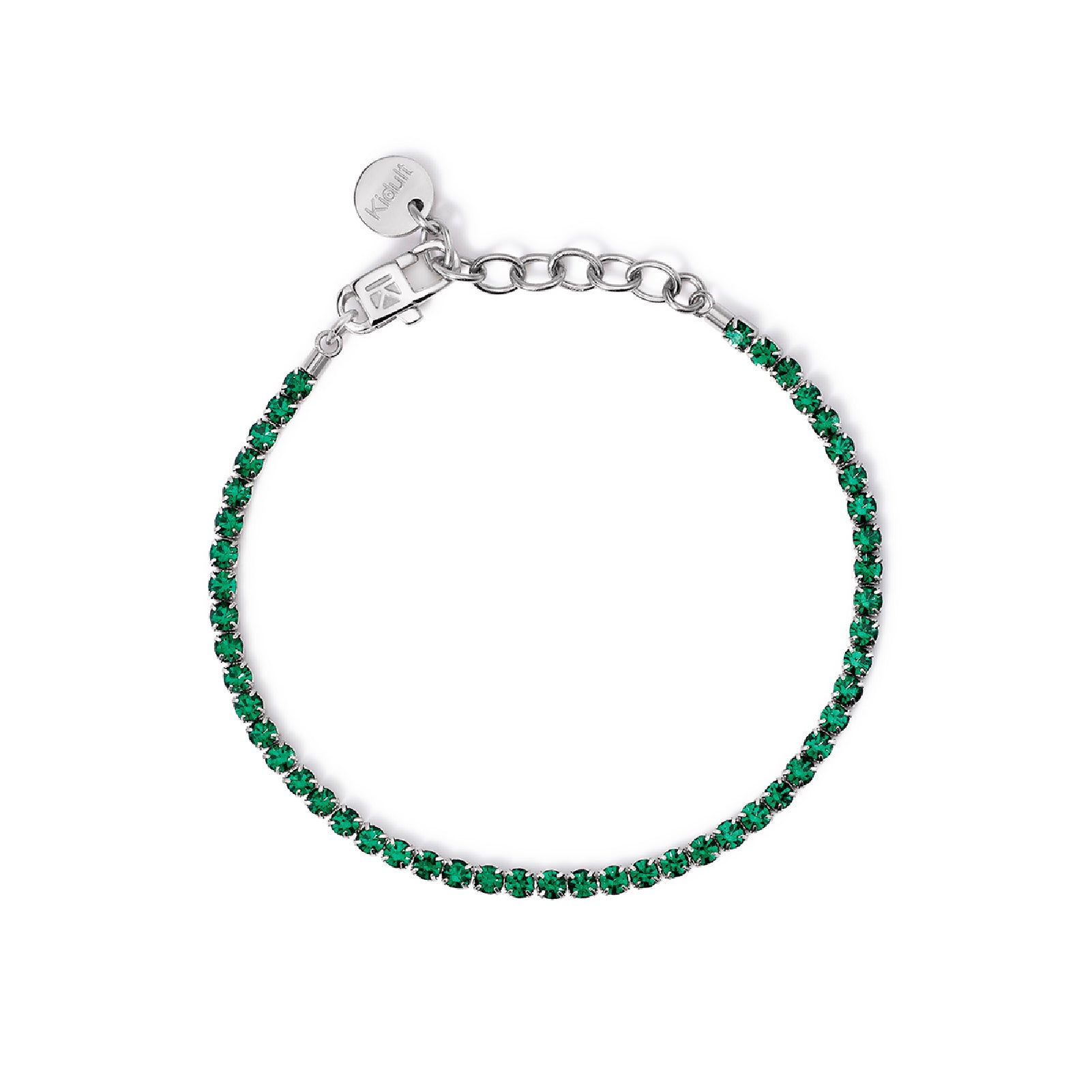 Bracciale tennis Kidult Style in acciaio con cristalli verdi Regolabile 15,5-18 cm