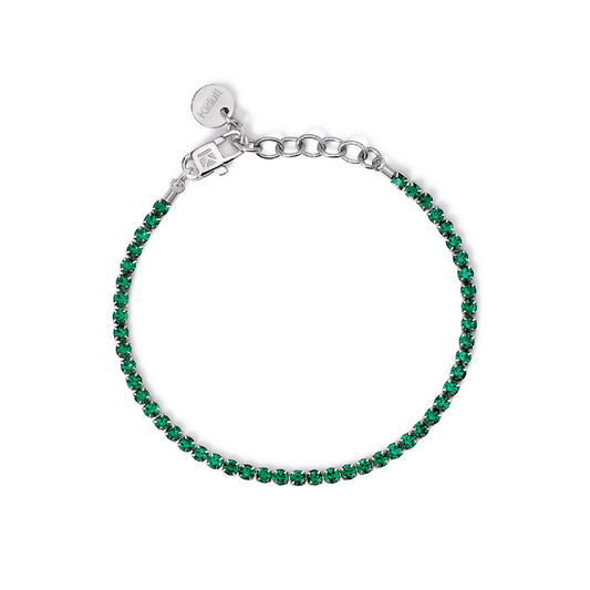 Bracciale tennis Kidult Style in acciaio con cristalli verdi Regolabile 15,5-18 cm