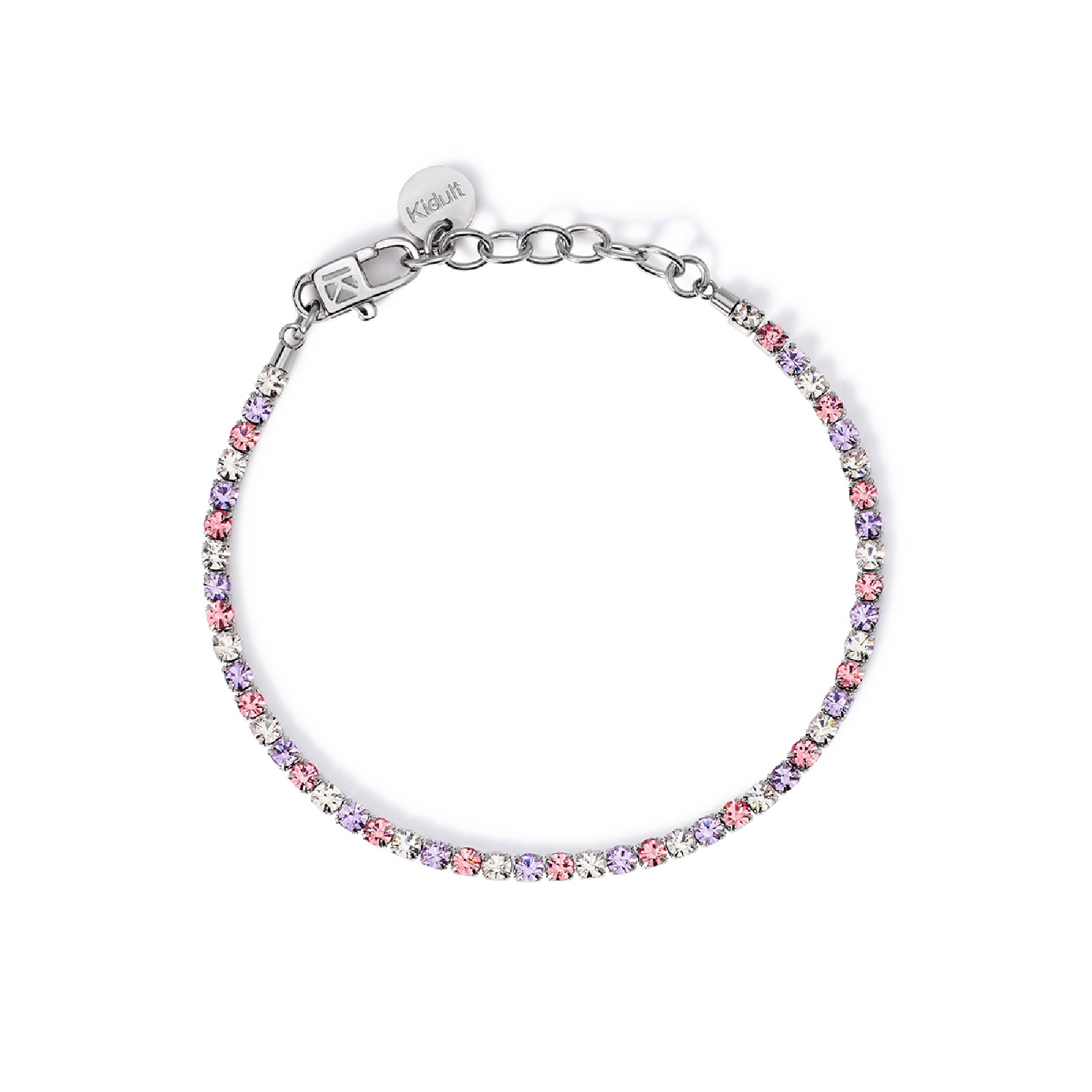 Bracciale tennis Kidult Style acciaio e cristalli bianchi e rosa Regolabile 15,5-18 cm
