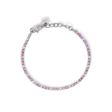 Bracciale tennis Kidult Style acciaio e cristalli bianchi e rosa Regolabile 15,5-18 cm
