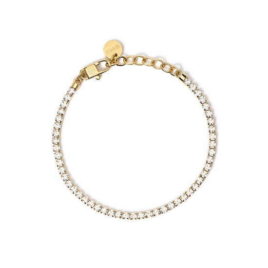 Bracciale tennis Kidult Style acciaio oro e cristalli bianchi Regolabile 15,5-18 cm