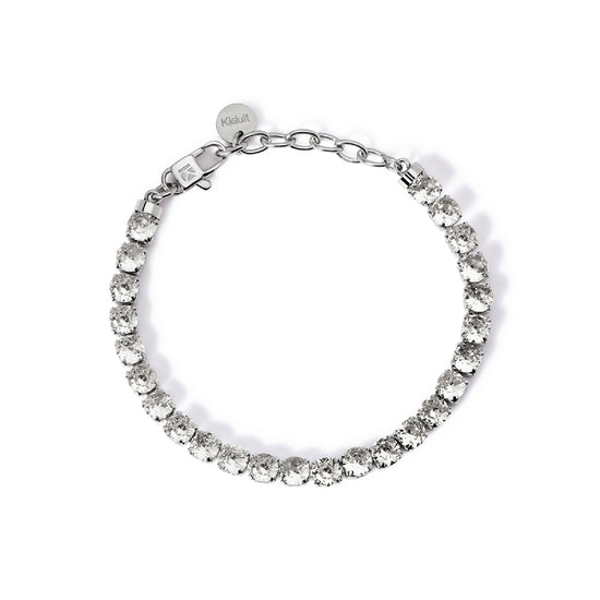 Bracciale tennis Kidult Style in acciaio argento e cristalli Regolabile 16-19,5 cm