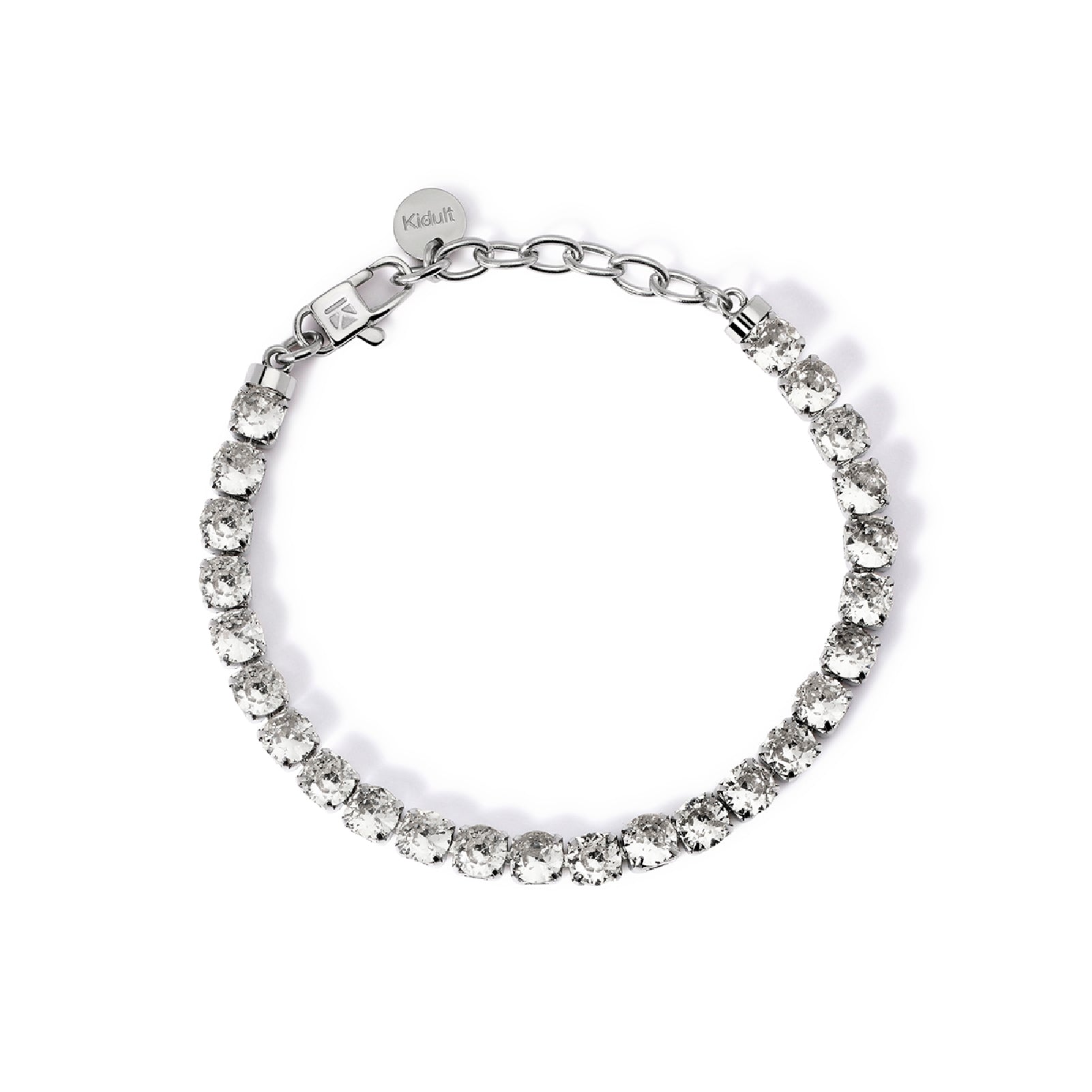 Bracciale tennis Kidult Style in acciaio argento e cristalli Regolabile 16-19,5 cm