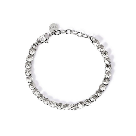 Bracciale tennis Kidult Style in acciaio argento e cristalli Regolabile 16-19,5 cm