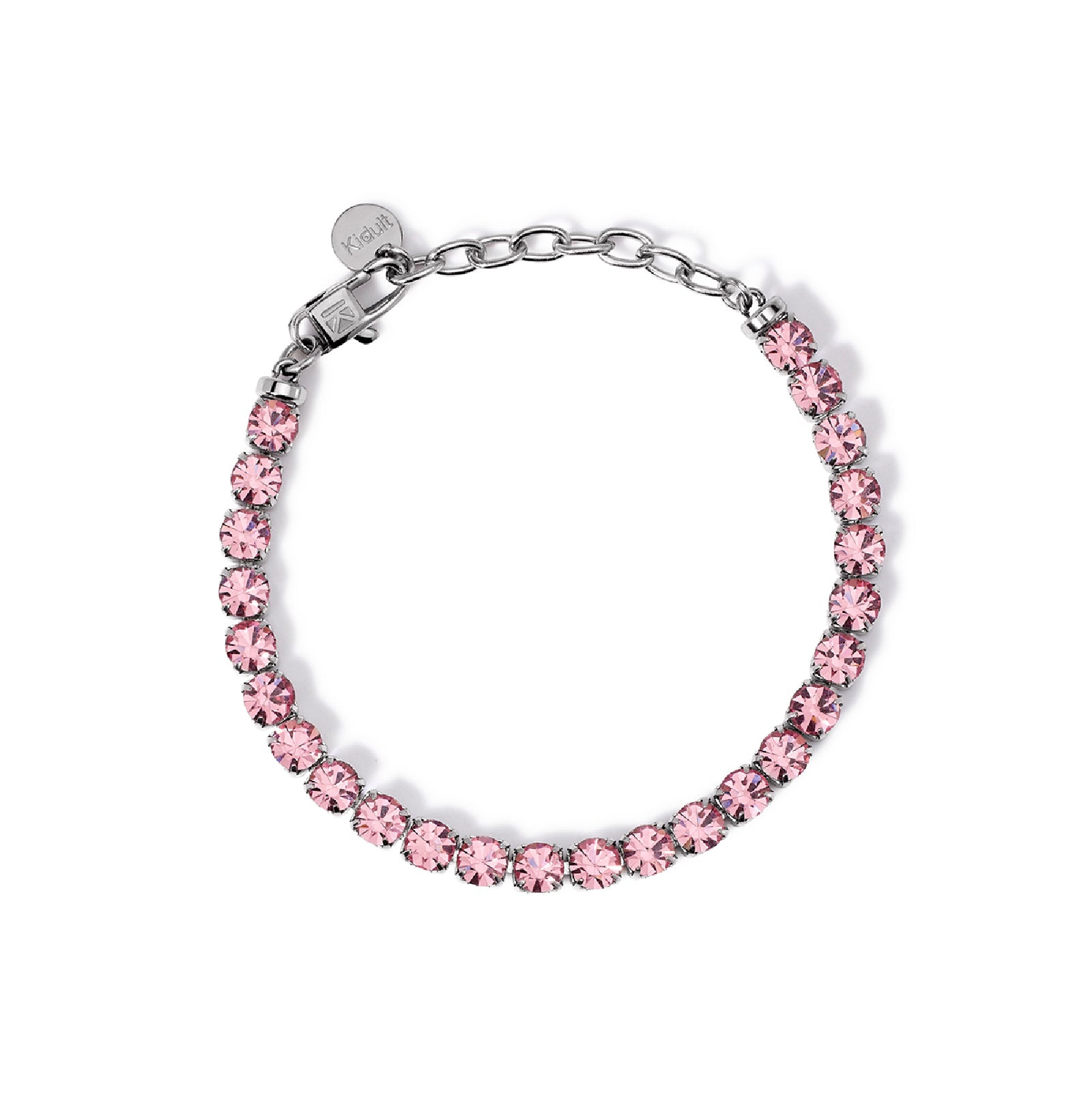 Bracciale tennis Kidult Style in acciaio e cristalli rosa Regolabile 16-19,5 cm