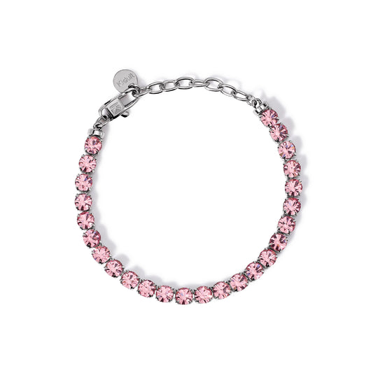 Bracciale tennis Kidult Style in acciaio e cristalli rosa Regolabile 16-19,5 cm