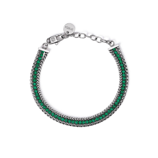 Bracciale due catene Kidult Style in acciaio e cristalli verdi Regolabile 15,5-18,5 cm
