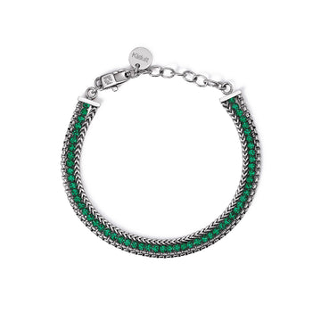 Bracciale due catene Kidult Style in acciaio e cristalli verdi Regolabile 15,5-18,5 cm