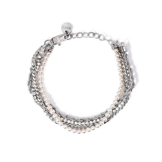 Bracciale multi catena Kidult Style in acciaio con perle Regolabile 16-19 cm