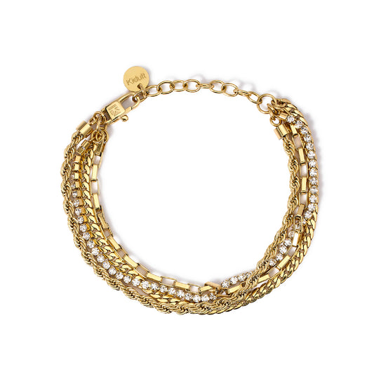 Bracciale multi catena Kidult Style in acciaio oro con perle Regolabile 16-19 cm
