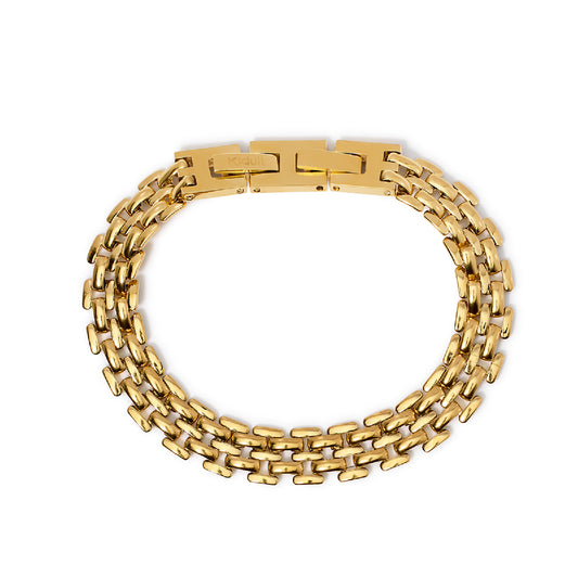 Bracciale catena intrecciata Kidult Style acciaio dorato Regolabile 16,5-18 cm