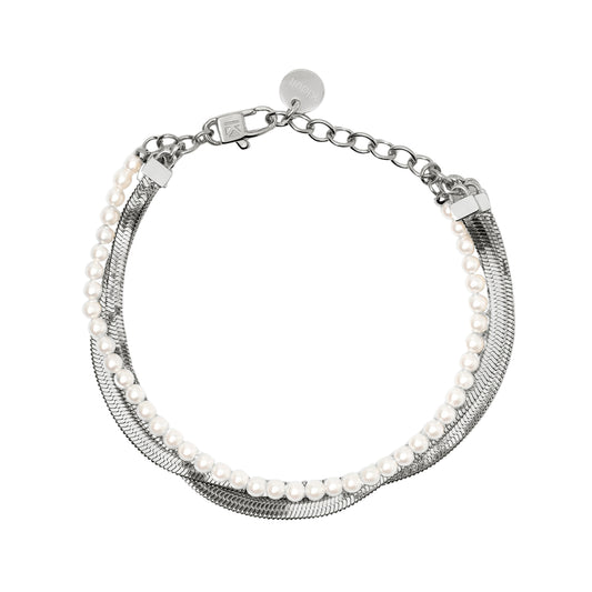 Bracciale con perle conchiglia Kidult Style acciaio Regolabile 16-19 cm