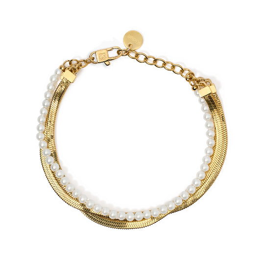 Bracciale con perle conchiglia Kidult Style pvd gold Regolabile 16-19 cm