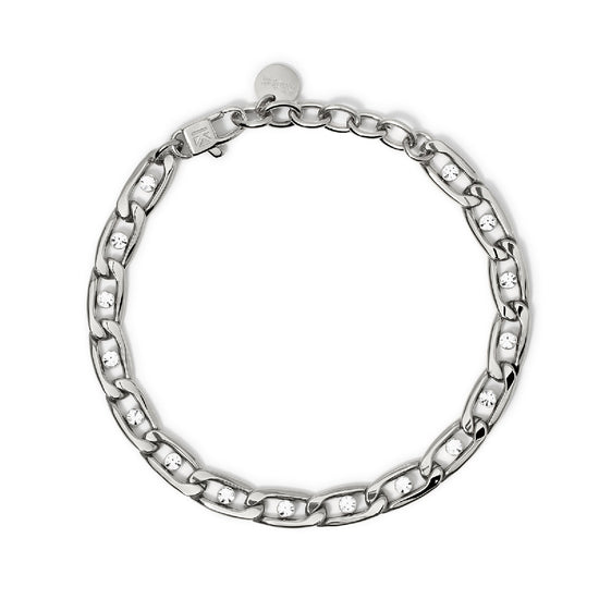 Bracciale maglie ovali e cristalli Kidult Style in acciaio Regolabile 17-20 cm