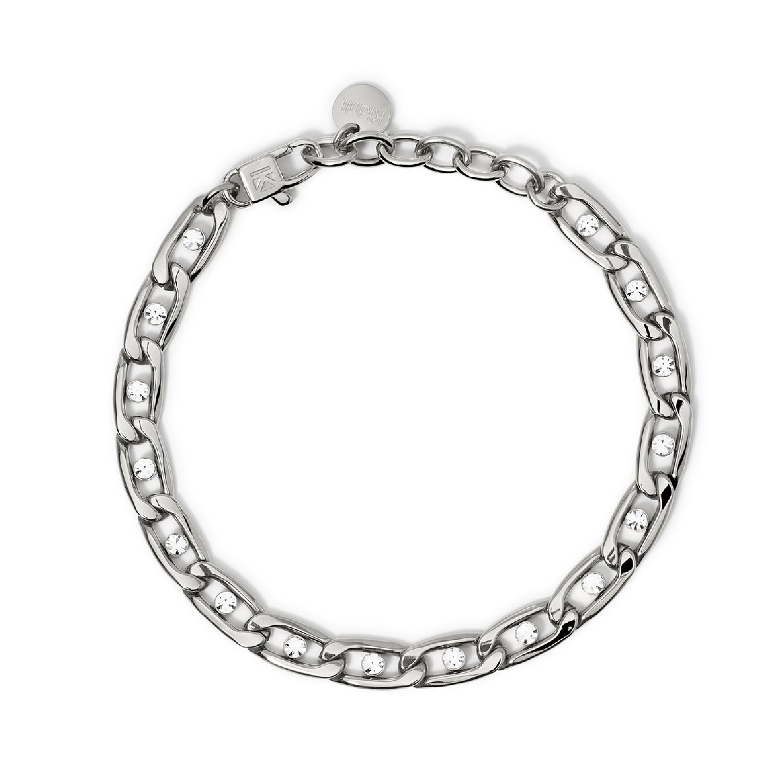 Bracciale maglie ovali e cristalli Kidult Style in acciaio Regolabile 17-20 cm
