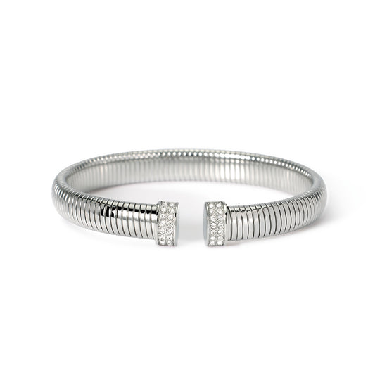 Bracciale maglia snake Kidult Style acciaio e zirconi diametro 5,9 x 4,5 cm