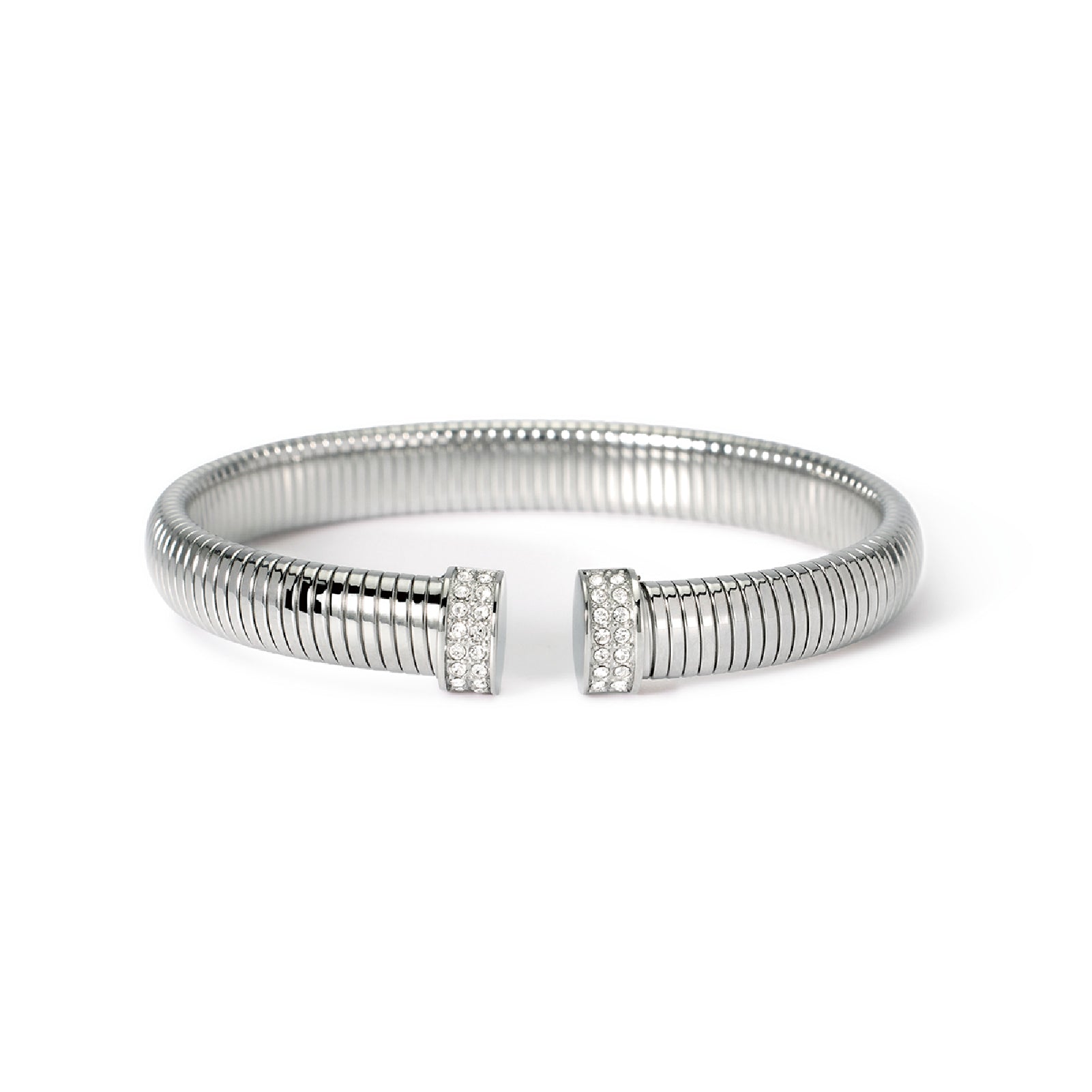 Bracciale maglia snake Kidult Style acciaio e zirconi diametro 5,9 x 4,5 cm