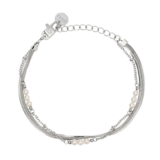Bracciale catena multifilo Kidult Style in acciaio con perle Regolabile 16-19 cm