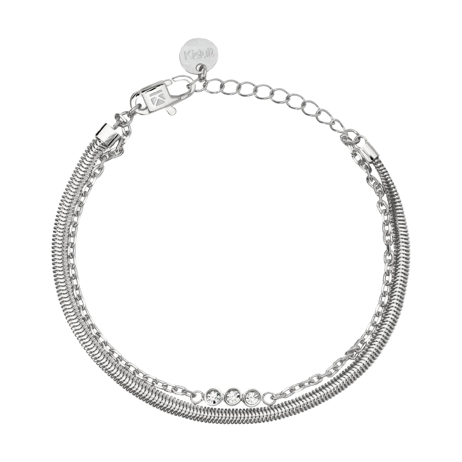 Bracciale catena multifilo Kidult Style acciaio con cristalli Regolabile 16-19 cm