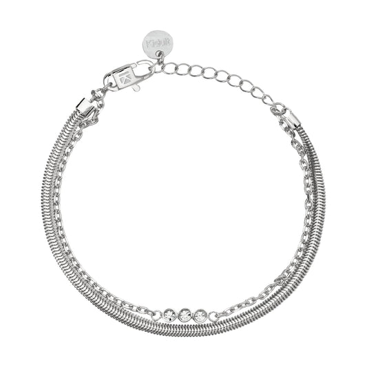 Bracciale catena multifilo Kidult Style acciaio con cristalli Regolabile 16-19 cm