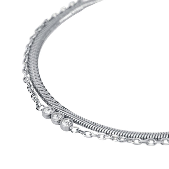 Bracciale catena multifilo Kidult Style acciaio con cristalli Regolabile 16-19 cm