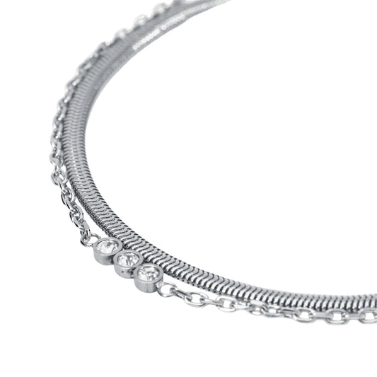 Bracciale catena multifilo Kidult Style acciaio con cristalli Regolabile 16-19 cm