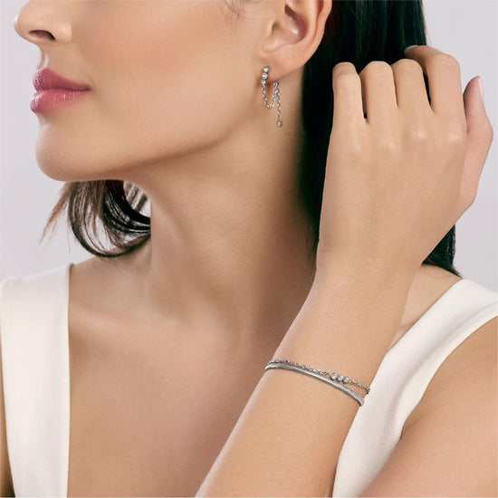 Bracciale catena multifilo Kidult Style acciaio con cristalli Regolabile 16-19 cm