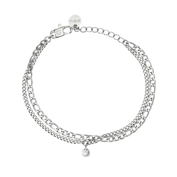 Bracciale multifilo Kidult Style acciaio e cristallo pendente Regolabile 16-19 cm