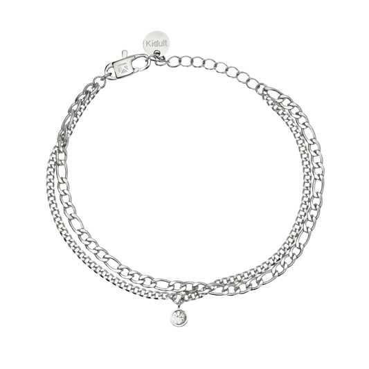 Bracciale multifilo Kidult Style acciaio e cristallo pendente Regolabile 16-19 cm