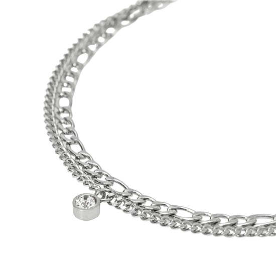 Bracciale multifilo Kidult Style acciaio e cristallo pendente Regolabile 16-19 cm