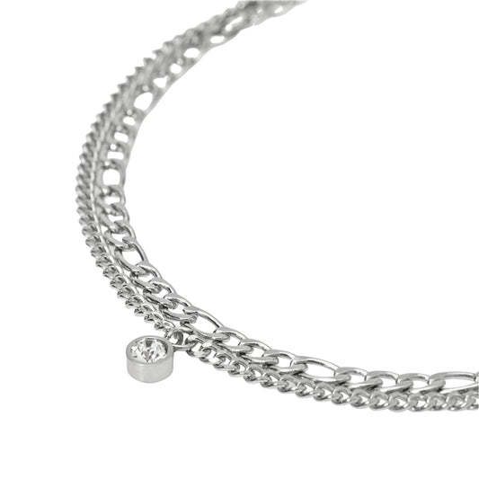 Bracciale multifilo Kidult Style acciaio e cristallo pendente Regolabile 16-19 cm