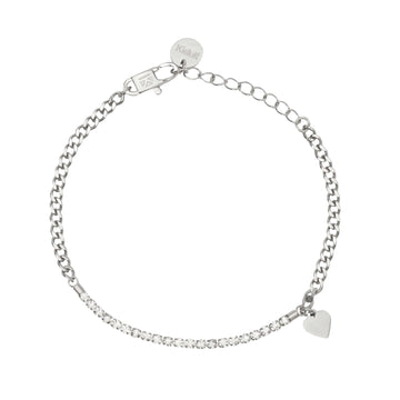 Bracciale Kidult Style in acciaio cristalli e cuore pendente Regolabile 16-19 cm
