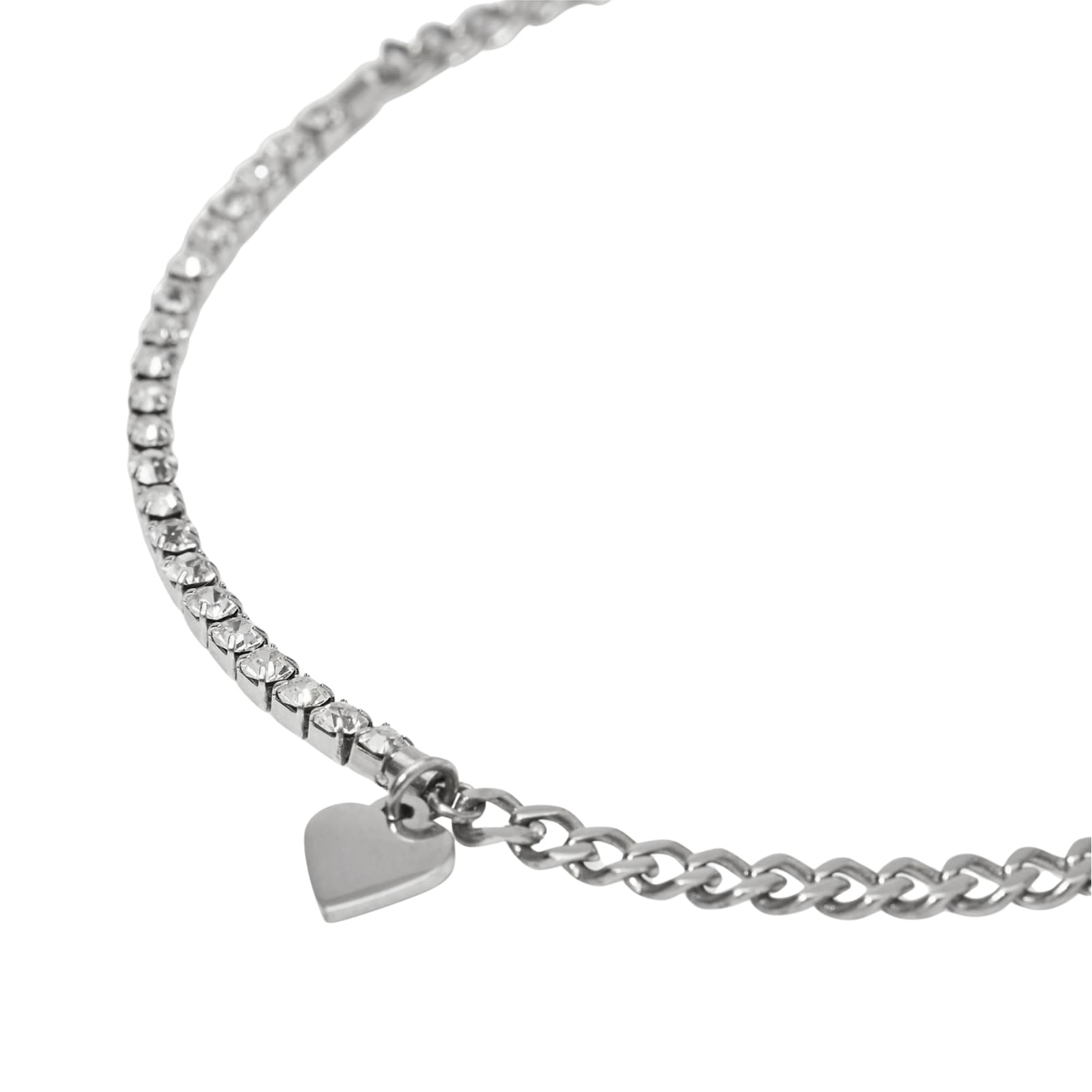 Bracciale Kidult Style in acciaio cristalli e cuore pendente Regolabile 16-19 cm
