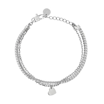 Bracciale multifilo Kidult Style in acciaio e cuore pendente Regolabile 16-19 cm
