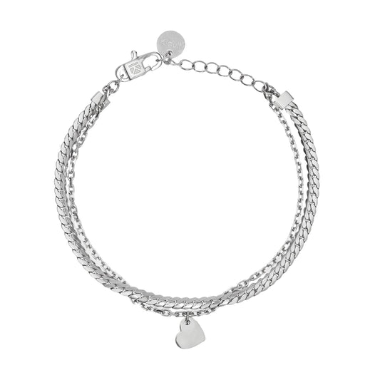 Bracciale multifilo Kidult Style in acciaio e cuore pendente Regolabile 16-19 cm