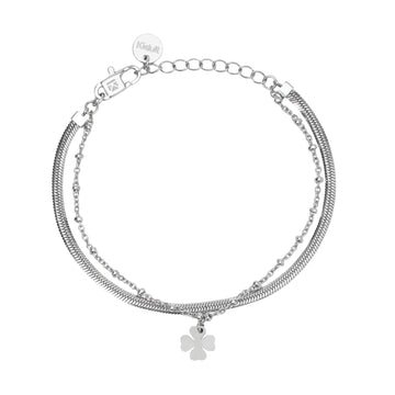 Bracciale multifilo Kidult Style in acciaio con quadrifoglio Regolabile 16-19 cm