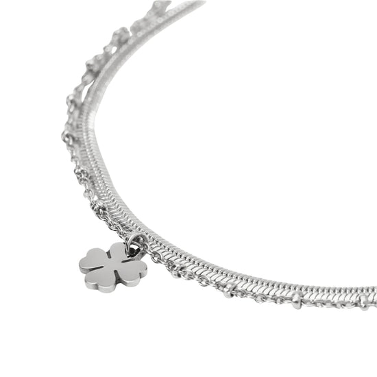 Bracciale multifilo Kidult Style in acciaio con quadrifoglio Regolabile 16-19 cm
