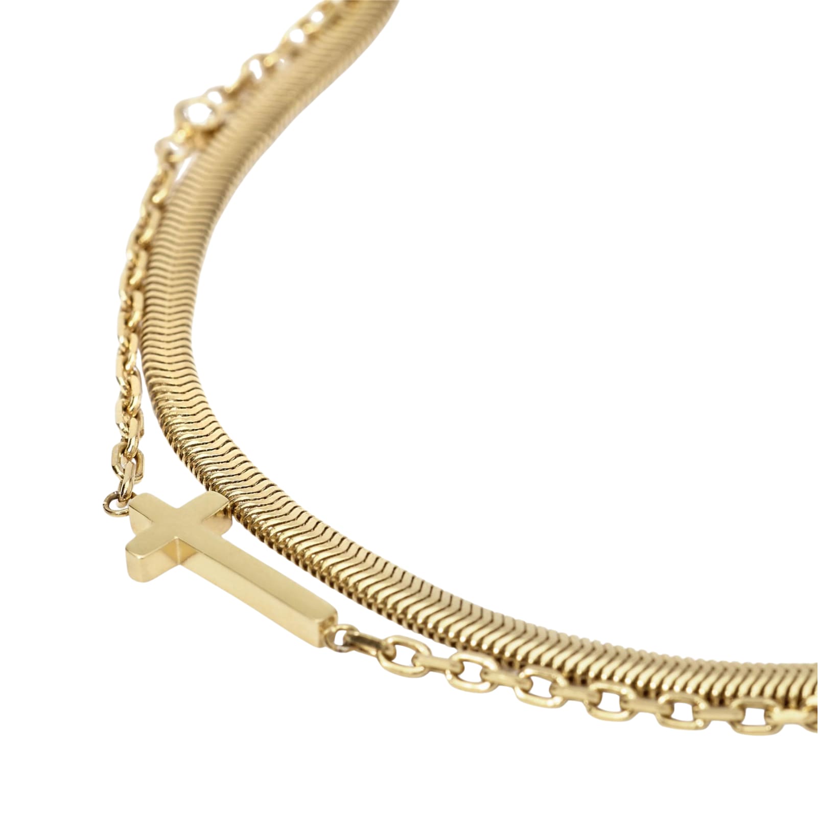 Bracciale Kidult Style in acciaio dorato croce e cristalli Regolabile 16-19 cm