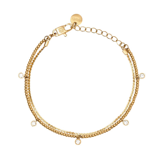 Bracciale multifilo Kidult Style acciaio dorato con cristalli Regolabile 16-19 cm