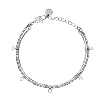 Bracciale multifilo Kidult Style acciaio e cristalli pendenti Regolabile 16-19 cm