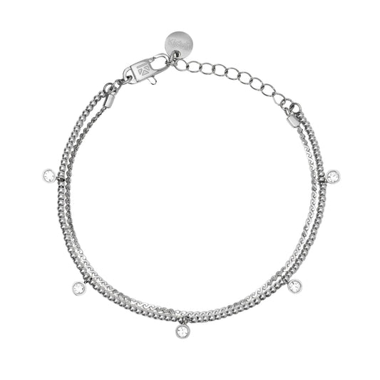 Bracciale multifilo Kidult Style acciaio e cristalli pendenti Regolabile 16-19 cm