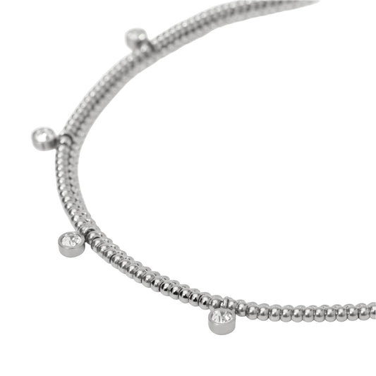 Bracciale multifilo Kidult Style acciaio e cristalli pendenti Regolabile 16-19 cm