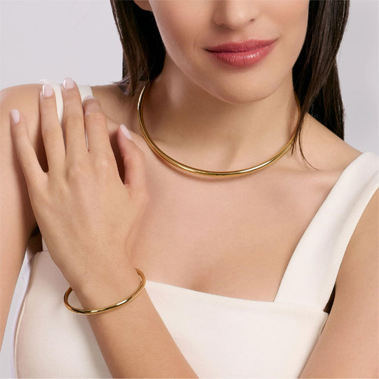 Bracciale rigido Kidult Style donna in acciaio dorato lucido diametro 6 cm