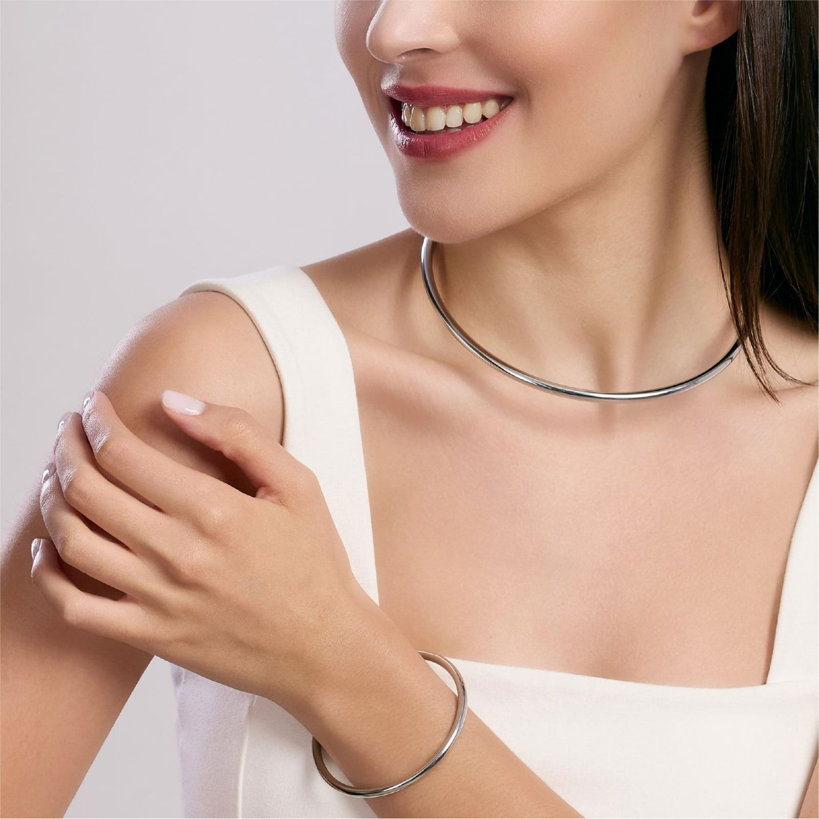 Bracciale rigido Kidult Style da donna in acciaio lucido diametro 6 cm