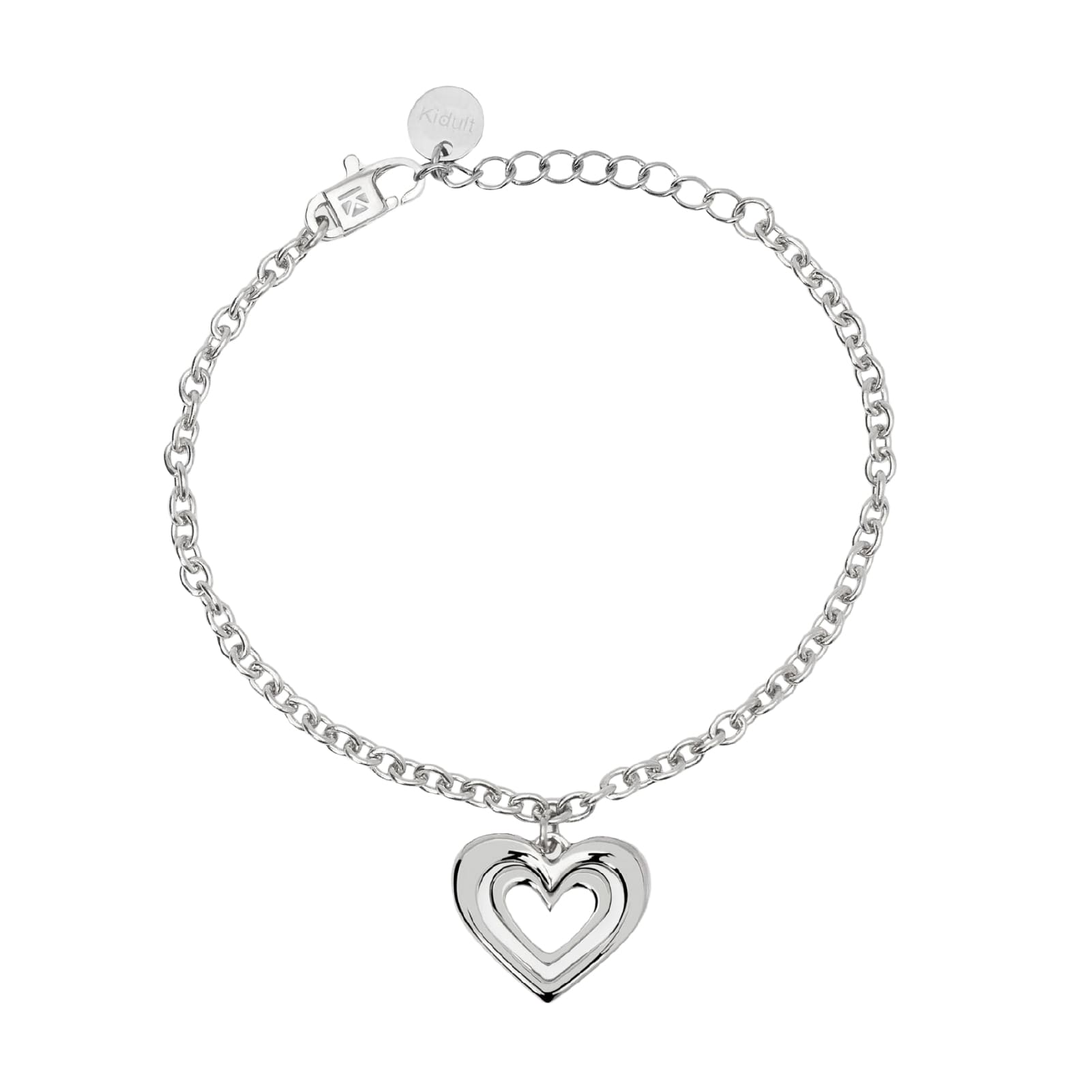 Bracciale catena Kidult Style in acciaio con cuore pendente Regolabile 16-19 cm