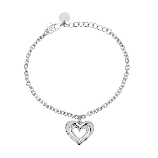 Bracciale catena Kidult Style in acciaio con cuore pendente Regolabile 16-19 cm